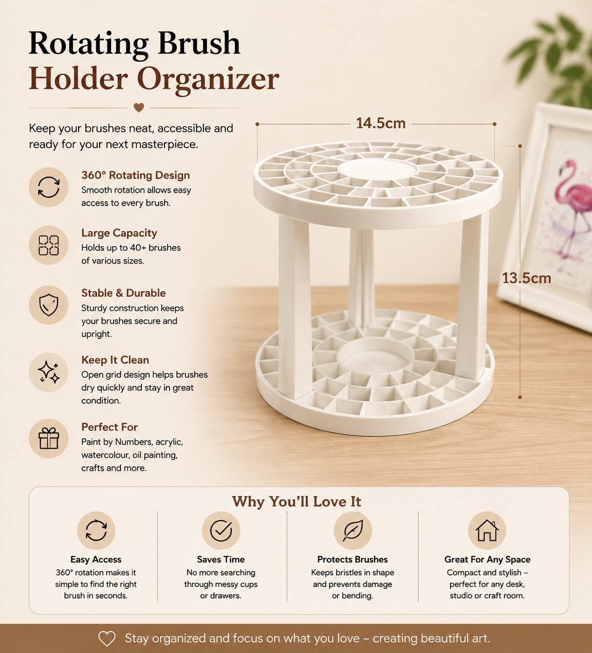 Portable Paint Brush Rack Holder - 49 Sections