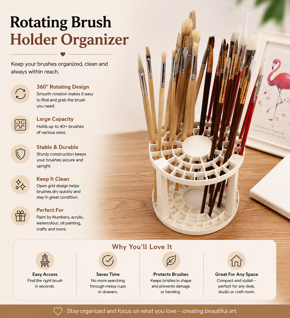 Portable Paint Brush Rack Holder - 49 Sections